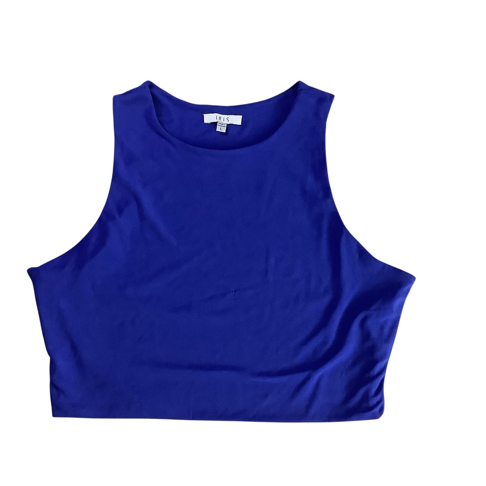 IRIS Sleeveless Crop Top Women Large Blue Solid Athletic Casual ISET081
